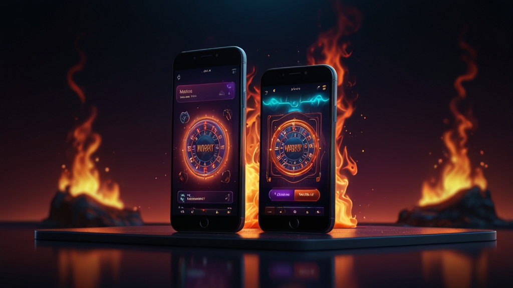 Handy bei der Einrichtung der Fiery Play Casino App mit dunklem Casino-Hintergrund