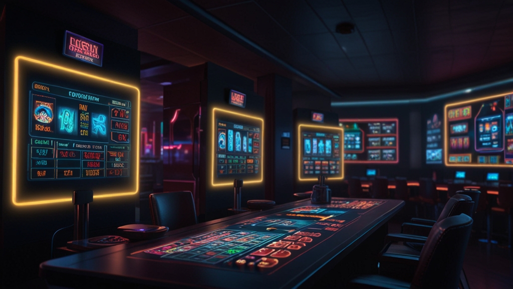 Vergleich von Auszahlungsmethoden auf einem leuchtenden Casino-Monitor.